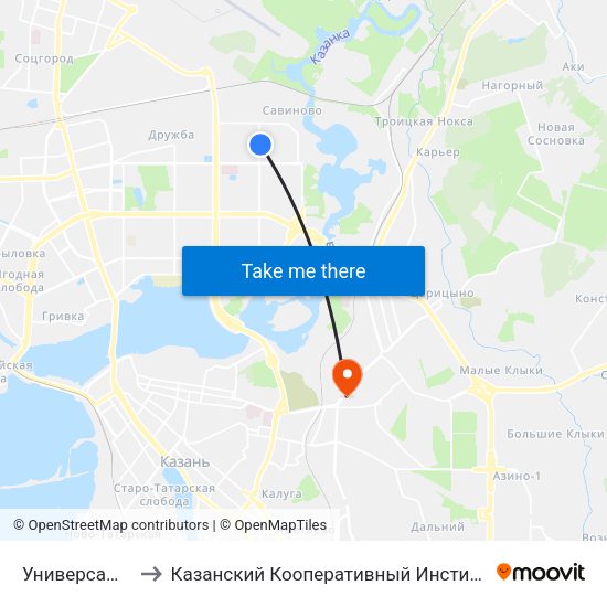 Универсам 2 to Казанский Кооперативный Институт map