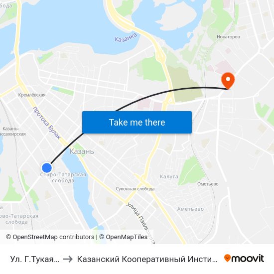 Ул. Г.Тукая-2 to Казанский Кооперативный Институт map