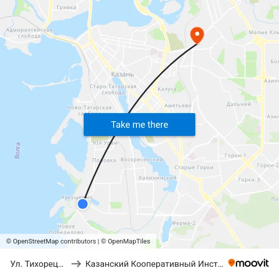 Ул. Тихорецкая to Казанский Кооперативный Институт map