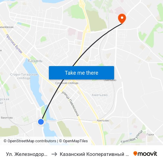 Ул. Железнодорожная to Казанский Кооперативный Институт map
