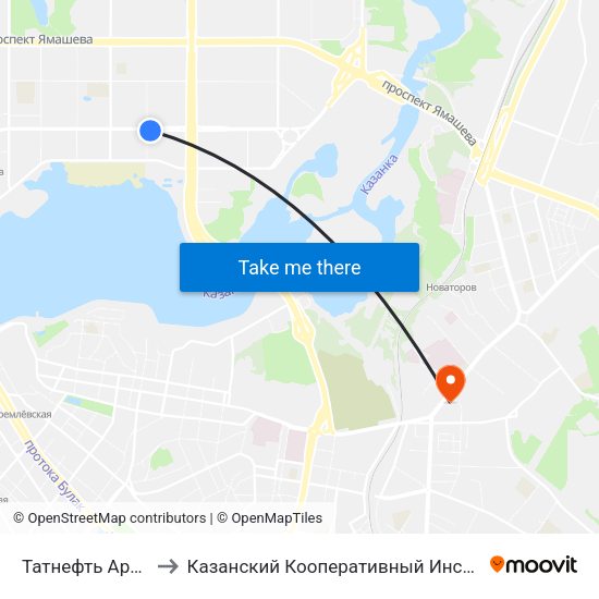 Татнефть Арена to Казанский Кооперативный Институт map