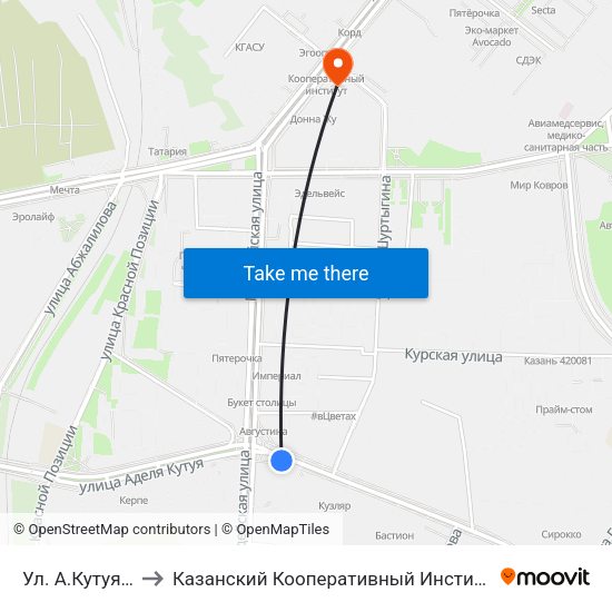 Ул. А.Кутуя-2 to Казанский Кооперативный Институт map