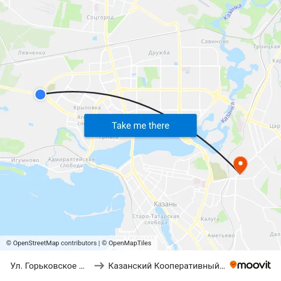Ул. Горьковское Шоссе-3 to Казанский Кооперативный Институт map