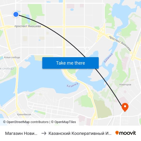 Магазин Новинка-1 to Казанский Кооперативный Институт map