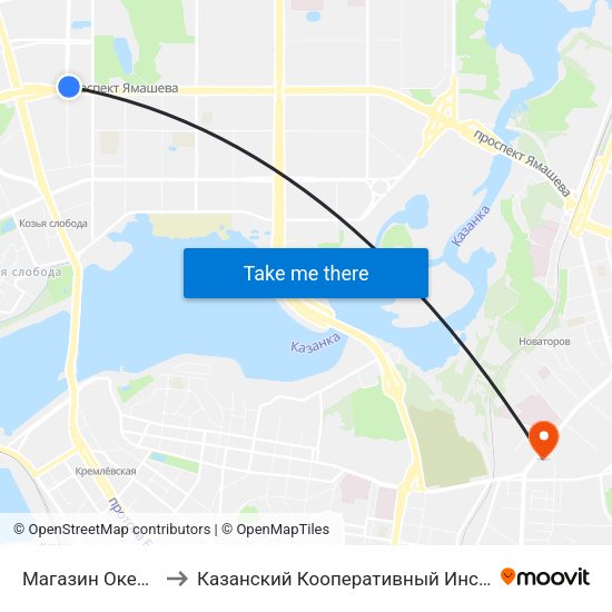 Магазин Океан-2 to Казанский Кооперативный Институт map