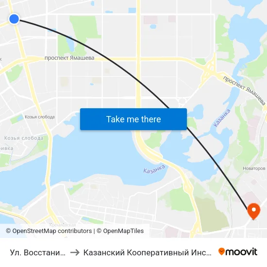 Ул. Восстания-3 to Казанский Кооперативный Институт map