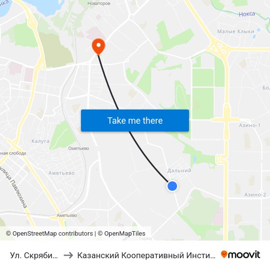 Ул. Скрябина to Казанский Кооперативный Институт map