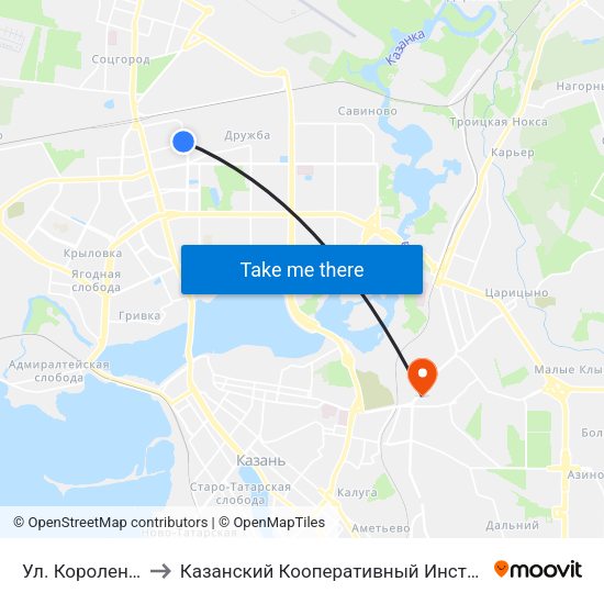Ул. Короленко to Казанский Кооперативный Институт map