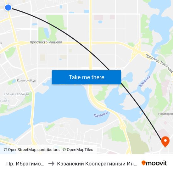 Пр. Ибрагимова-2 to Казанский Кооперативный Институт map