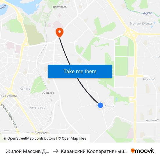 Жилой Массив Дальний to Казанский Кооперативный Институт map