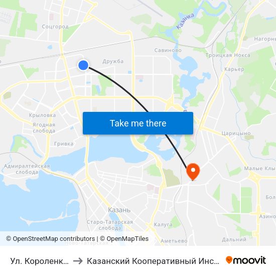 Ул. Короленко-1 to Казанский Кооперативный Институт map