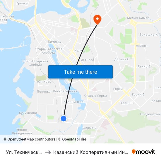 Ул. Техническая-1 to Казанский Кооперативный Институт map
