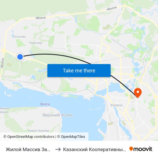 Жилой Массив Залесный-1 to Казанский Кооперативный Институт map