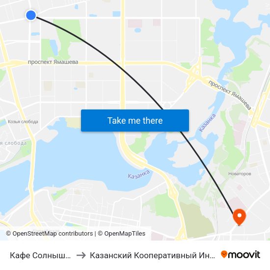 Кафе Солнышко-2 to Казанский Кооперативный Институт map