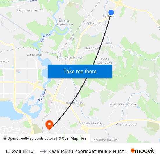Школа №166-1 to Казанский Кооперативный Институт map