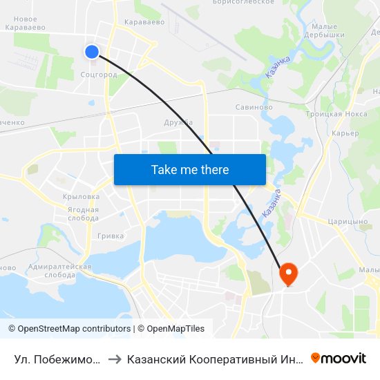 Ул. Побежимова-1 to Казанский Кооперативный Институт map