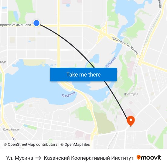 Ул. Мусина to Казанский Кооперативный Институт map