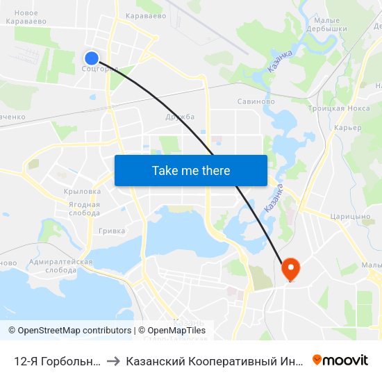 12-Я Горбольница to Казанский Кооперативный Институт map