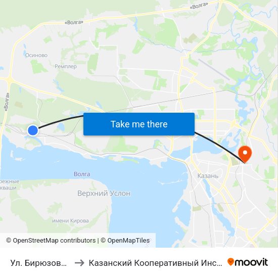 Ул. Бирюзовая-1 to Казанский Кооперативный Институт map
