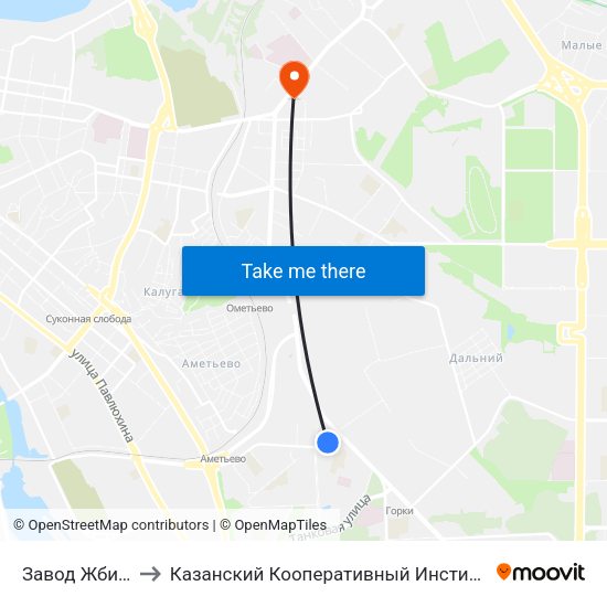 Завод Жби-2 to Казанский Кооперативный Институт map