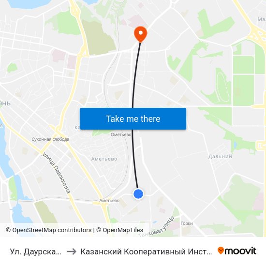 Ул. Даурская-3 to Казанский Кооперативный Институт map
