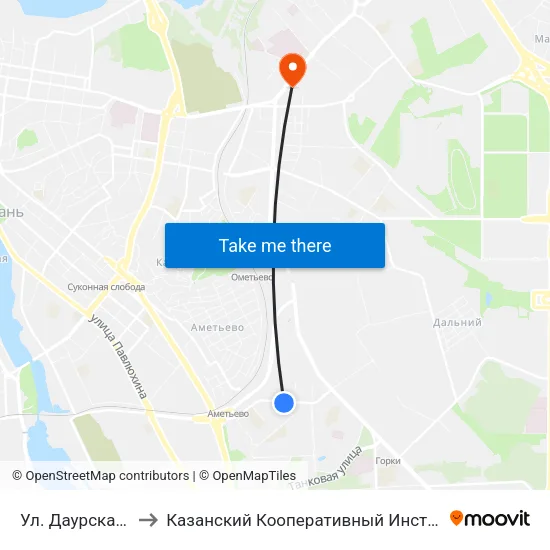 Ул. Даурская-2 to Казанский Кооперативный Институт map