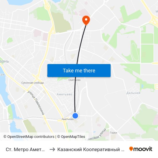 Ст. Метро Аметьево-2 to Казанский Кооперативный Институт map