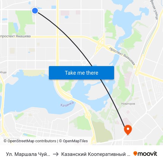 Ул. Маршала Чуйкова-2 to Казанский Кооперативный Институт map