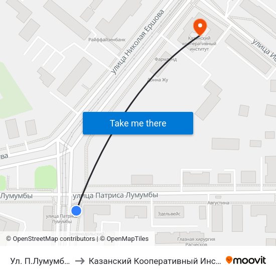 Ул. П.Лумумбы-1 to Казанский Кооперативный Институт map