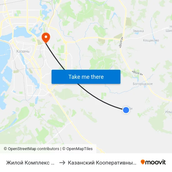 Жилой Комплекс Светлый to Казанский Кооперативный Институт map