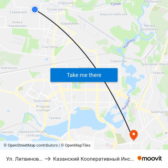 Ул. Литвинова-1 to Казанский Кооперативный Институт map