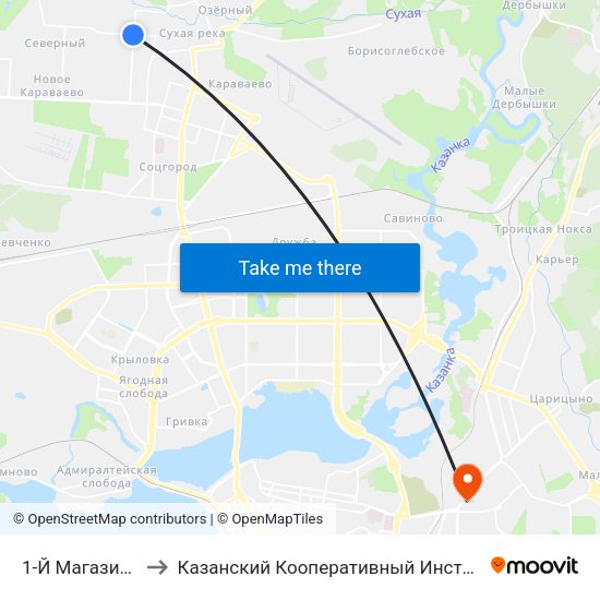 1-Й Магазин-1 to Казанский Кооперативный Институт map