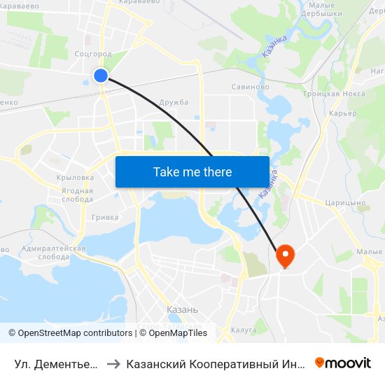 Ул. Дементьева-4 to Казанский Кооперативный Институт map