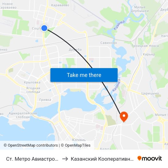 Ст. Метро Авиастроительная-2 to Казанский Кооперативный Институт map
