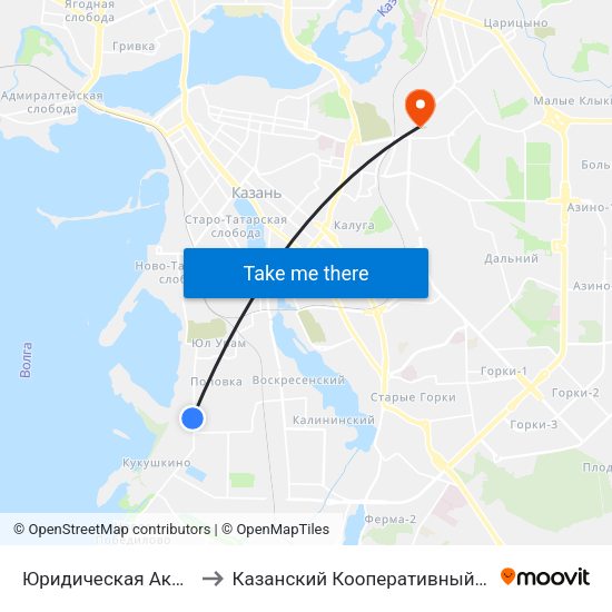 Юридическая Академия to Казанский Кооперативный Институт map