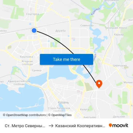 Ст. Метро Северный Вокзал-2 to Казанский Кооперативный Институт map