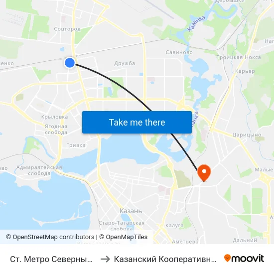 Ст. Метро Северный Вокзал-3 to Казанский Кооперативный Институт map