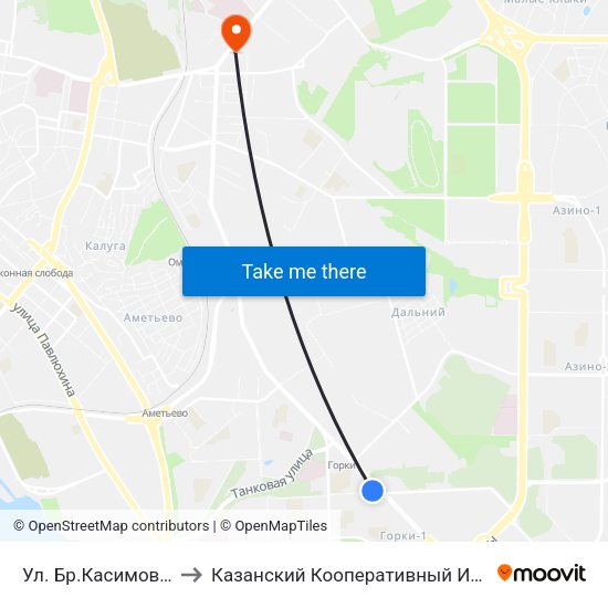 Ул. Бр.Касимовых-2 to Казанский Кооперативный Институт map