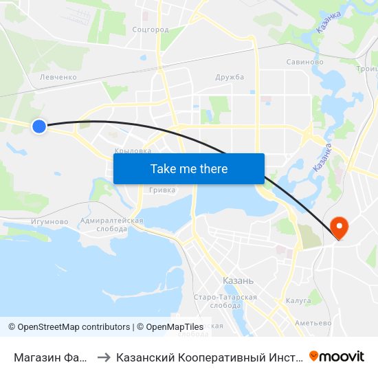 Магазин Факел to Казанский Кооперативный Институт map