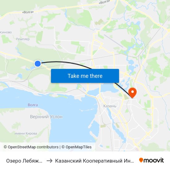 Озеро Лебяжье-1 to Казанский Кооперативный Институт map