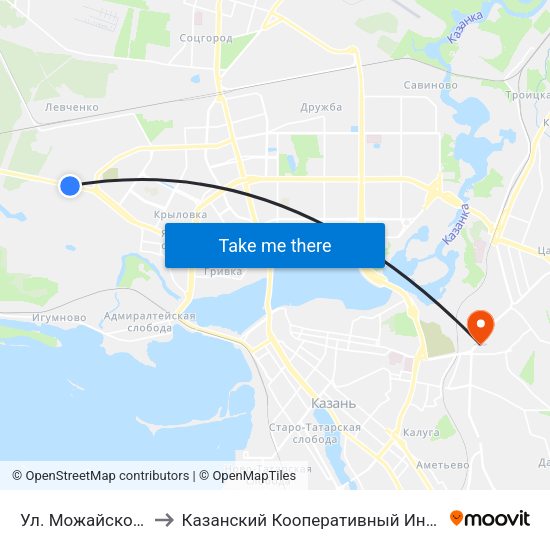 Ул. Можайского-2 to Казанский Кооперативный Институт map