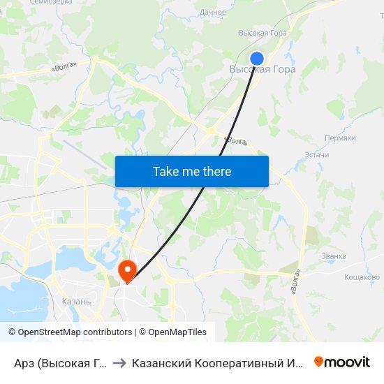 Арз (Высокая Гора) to Казанский Кооперативный Институт map