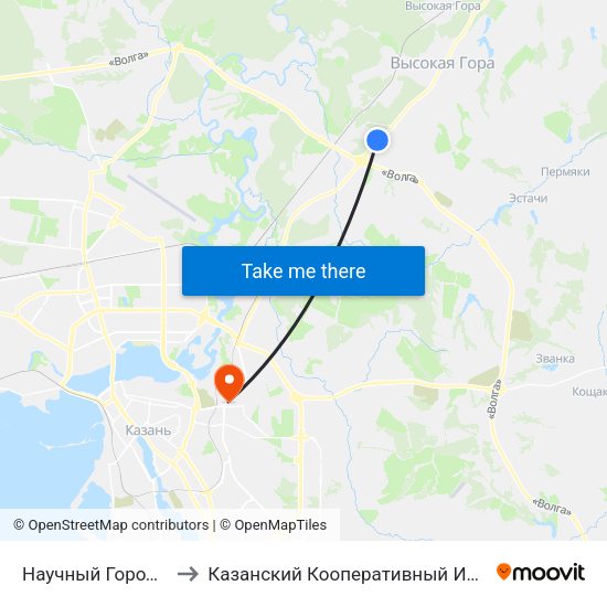 Научный Городок-1 to Казанский Кооперативный Институт map