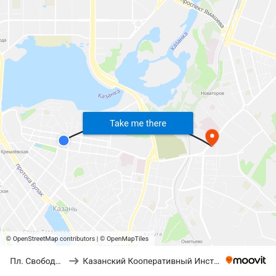 Пл. Свободы-2 to Казанский Кооперативный Институт map