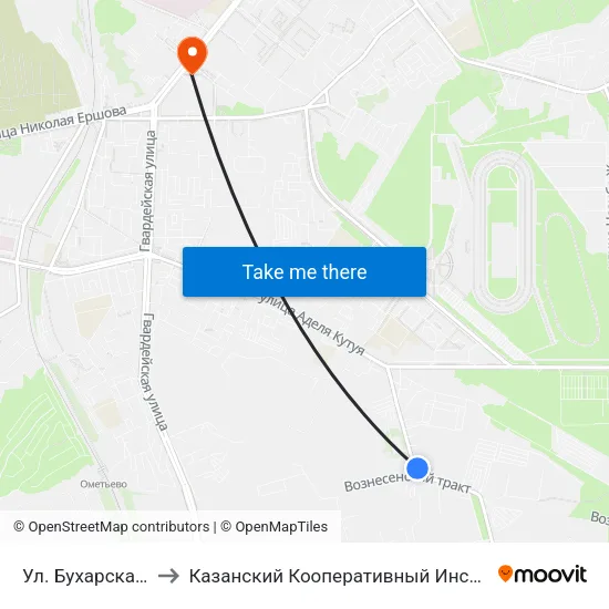 Ул. Бухарская-1 to Казанский Кооперативный Институт map