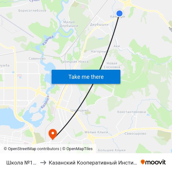 Школа №166 to Казанский Кооперативный Институт map