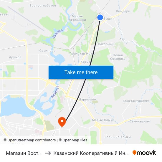 Магазин Восток-1 to Казанский Кооперативный Институт map