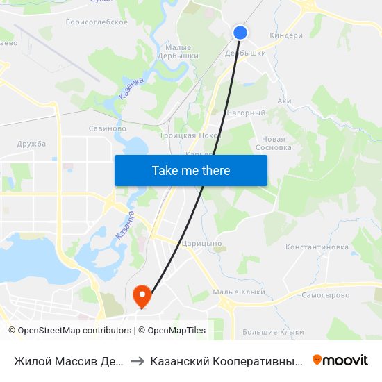 Жилой Массив Дербышки to Казанский Кооперативный Институт map