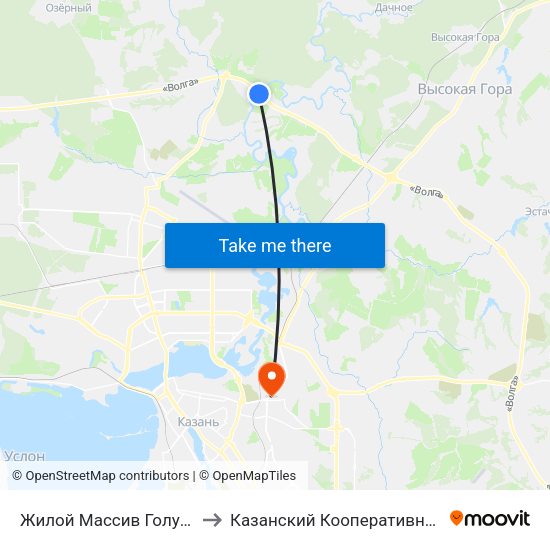 Жилой Массив Голубые Озера to Казанский Кооперативный Институт map