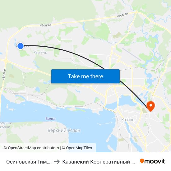 Осиновская Гимназия to Казанский Кооперативный Институт map